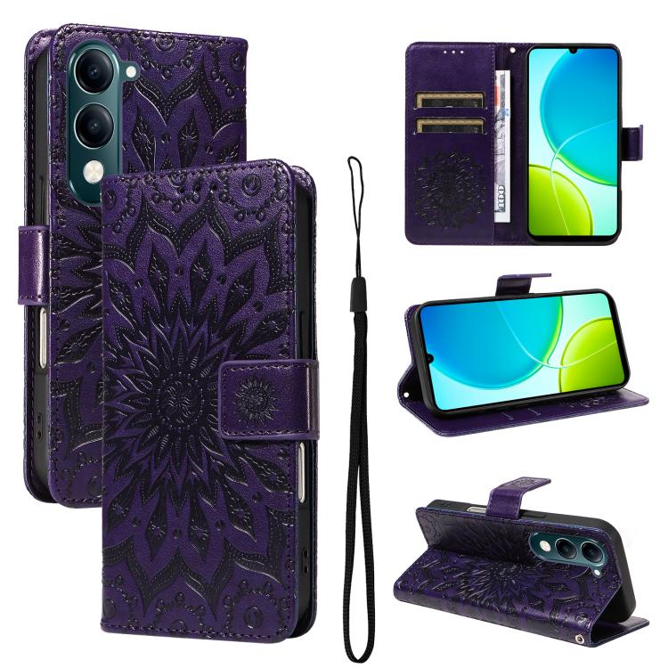 Embossed Sunflower Pattern Flip Leather Phone Case, For vivo V60 5G, For vivo Y29S 5G / Y04, For vivo V50 5G Global