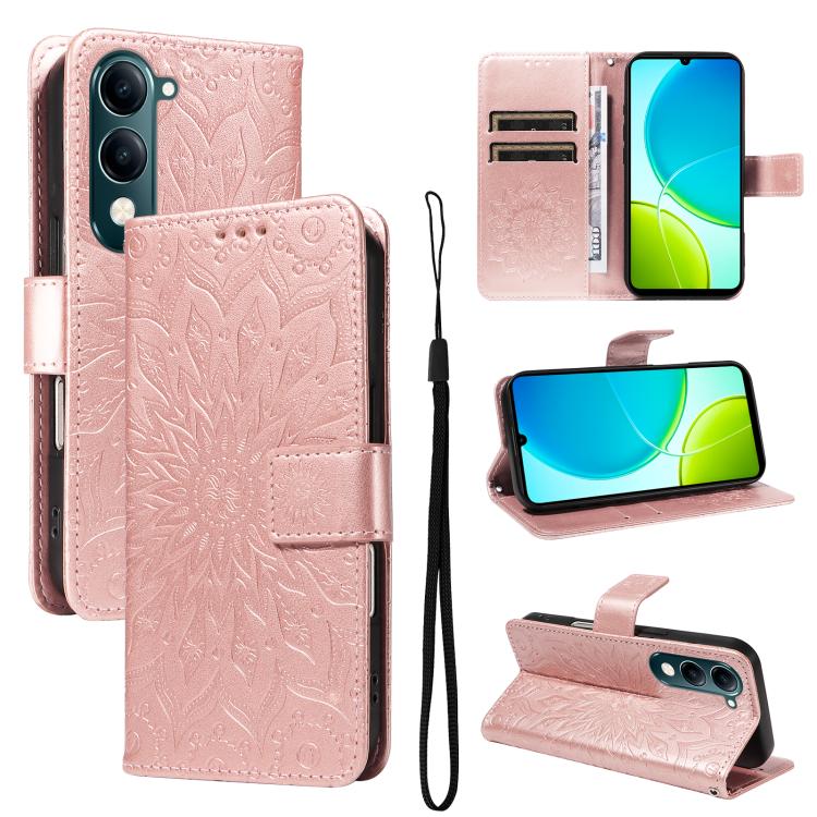 Embossed Sunflower Pattern Flip Leather Phone Case, For vivo V60 5G, For vivo Y29S 5G / Y04, For vivo V50 5G Global