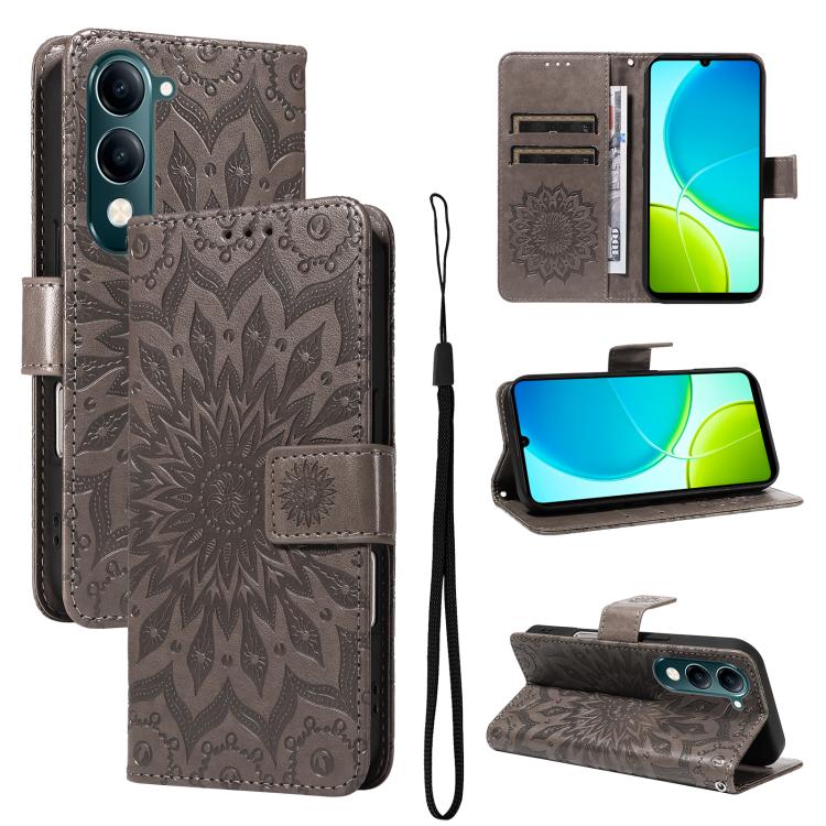 Embossed Sunflower Pattern Flip Leather Phone Case, For vivo V60 5G, For vivo Y29S 5G / Y04, For vivo V50 5G Global