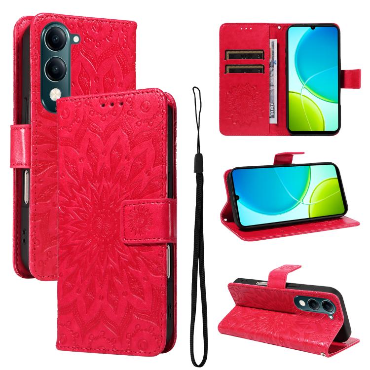 Embossed Sunflower Pattern Flip Leather Phone Case, For vivo V60 5G, For vivo Y29S 5G / Y04, For vivo V50 5G Global
