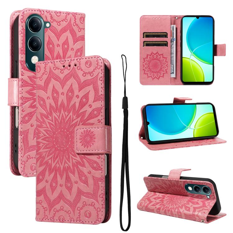 Embossed Sunflower Pattern Flip Leather Phone Case, For vivo V60 5G, For vivo Y29S 5G / Y04, For vivo V50 5G Global