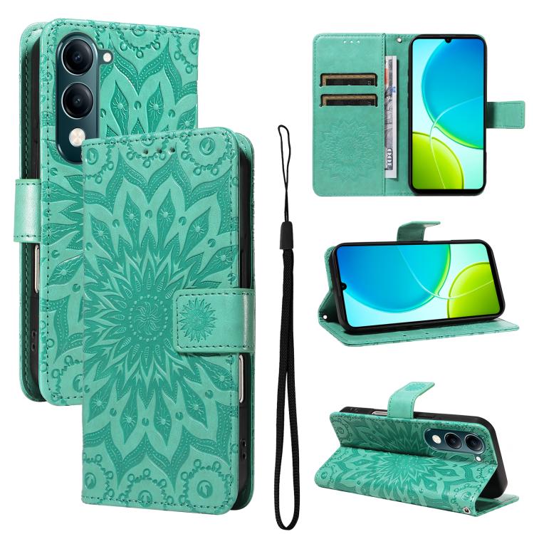 Embossed Sunflower Pattern Flip Leather Phone Case, For vivo V60 5G, For vivo Y29S 5G / Y04, For vivo V50 5G Global