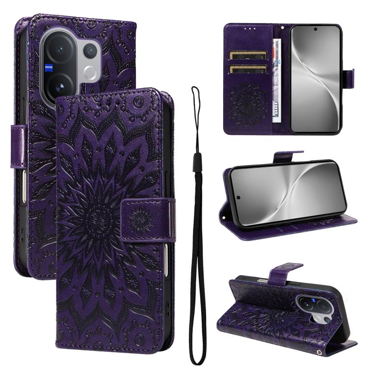 Embossed Sunflower Pattern Flip Leather Phone Case, For vivo V60 5G, For vivo Y29S 5G / Y04, For vivo V50 5G Global