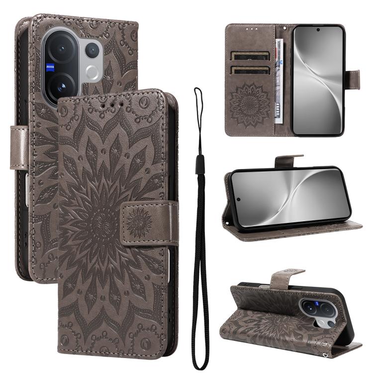 Embossed Sunflower Pattern Flip Leather Phone Case, For vivo V60 5G, For vivo Y29S 5G / Y04, For vivo V50 5G Global