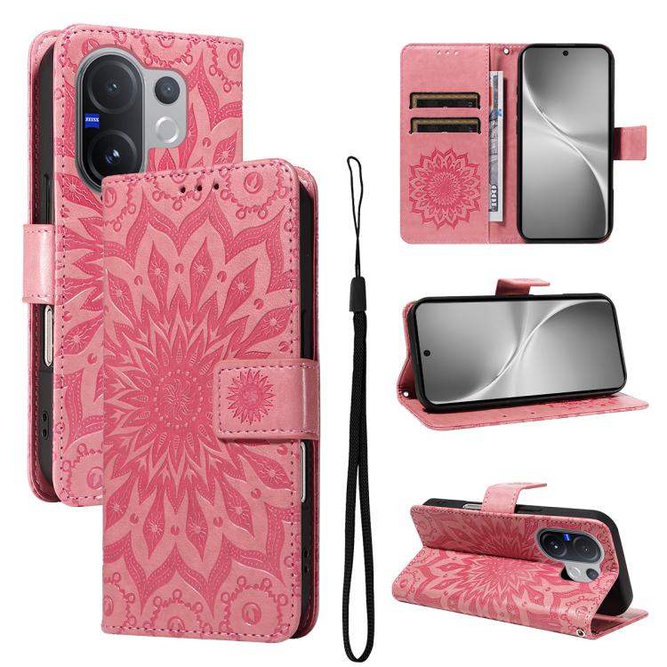 Embossed Sunflower Pattern Flip Leather Phone Case, For vivo V60 5G, For vivo Y29S 5G / Y04, For vivo V50 5G Global