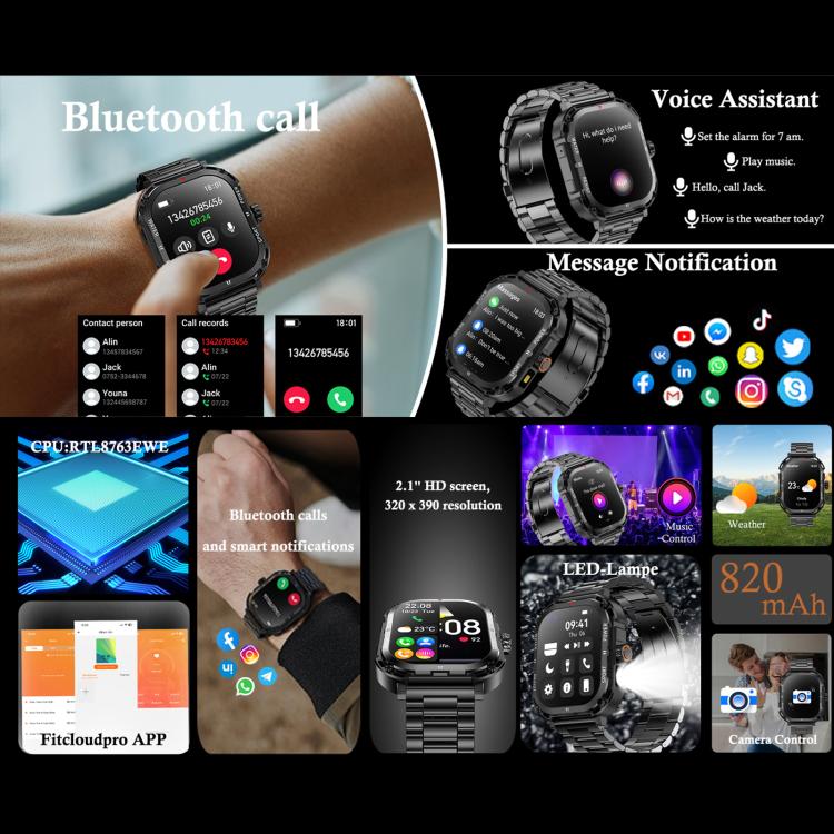 LF37 2.1 inch BT Call Smart Watch, Support Blood Oxygen / Heart Rate / Female Menstrual
