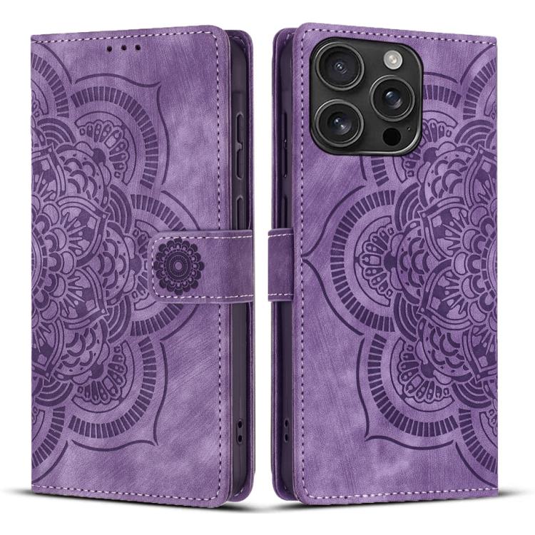 Mandala Embossed Retro Frosted Leather Phone Case, For iPhone Air, For iPhone 16 Pro Max, For iPhone 16 Pro, For iPhone 16 Plus