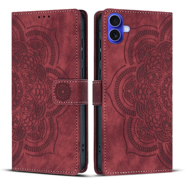Mandala Embossed Retro Frosted Leather Phone Case, For iPhone Air, For iPhone 16 Pro Max, For iPhone 16 Pro, For iPhone 16 Plus