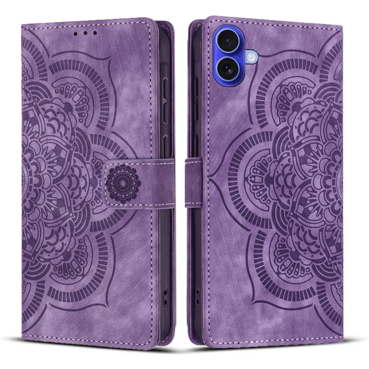 Mandala Embossed Retro Frosted Leather Phone Case, For iPhone Air, For iPhone 16 Pro Max, For iPhone 16 Pro, For iPhone 16 Plus