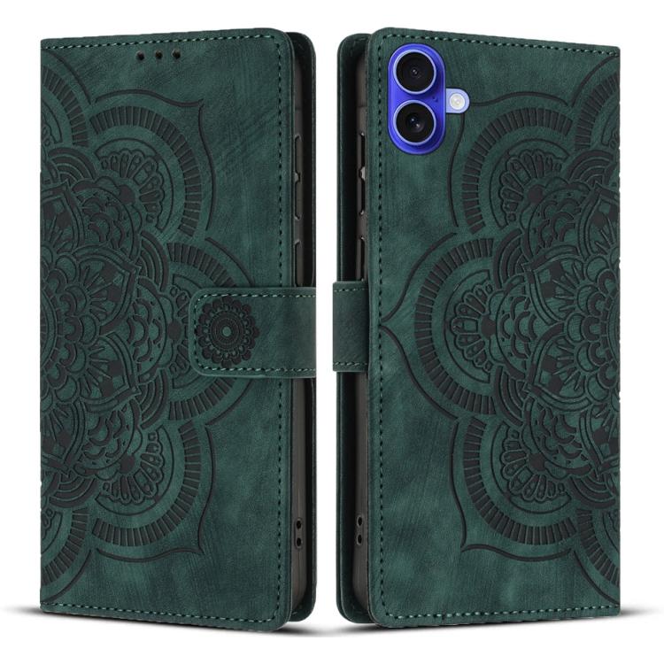 Mandala Embossed Retro Frosted Leather Phone Case, For iPhone 16, For iPhone 15 Pro Max, For iPhone 15 Pro, For iPhone 15 Plus