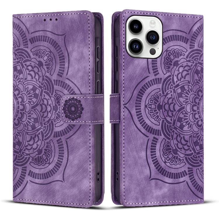 Mandala Embossed Retro Frosted Leather Phone Case, For iPhone 16, For iPhone 15 Pro Max, For iPhone 15 Pro, For iPhone 15 Plus