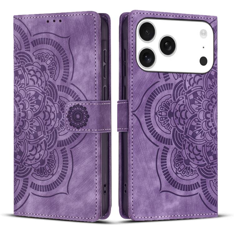 Mandala Embossed Retro Frosted Leather Phone Case, For iPhone 17e / 16e, For iPhone 17 Pro Max, For iPhone 17 Pro, For iPhone 17