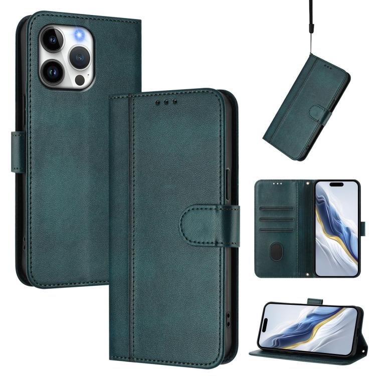 Line Splicing Buckle Retro Leather Phone Case, For iPhone 16 Pro, For iPhone 16 Plus, For iPhone 16