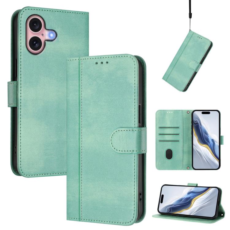 Line Splicing Buckle Retro Leather Phone Case, For iPhone 16 Pro, For iPhone 16 Plus, For iPhone 16