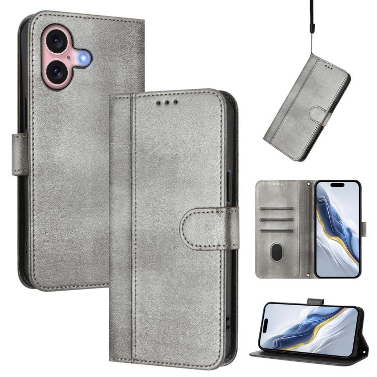 Line Splicing Buckle Retro Leather Phone Case, For iPhone 16 Pro, For iPhone 16 Plus, For iPhone 16