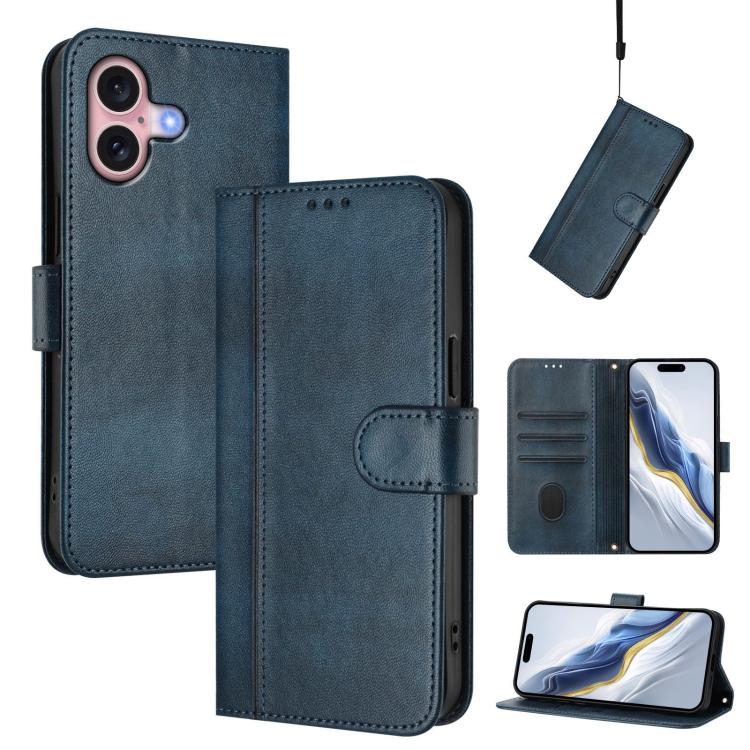 Line Splicing Buckle Retro Leather Phone Case, For iPhone 16 Pro, For iPhone 16 Plus, For iPhone 16