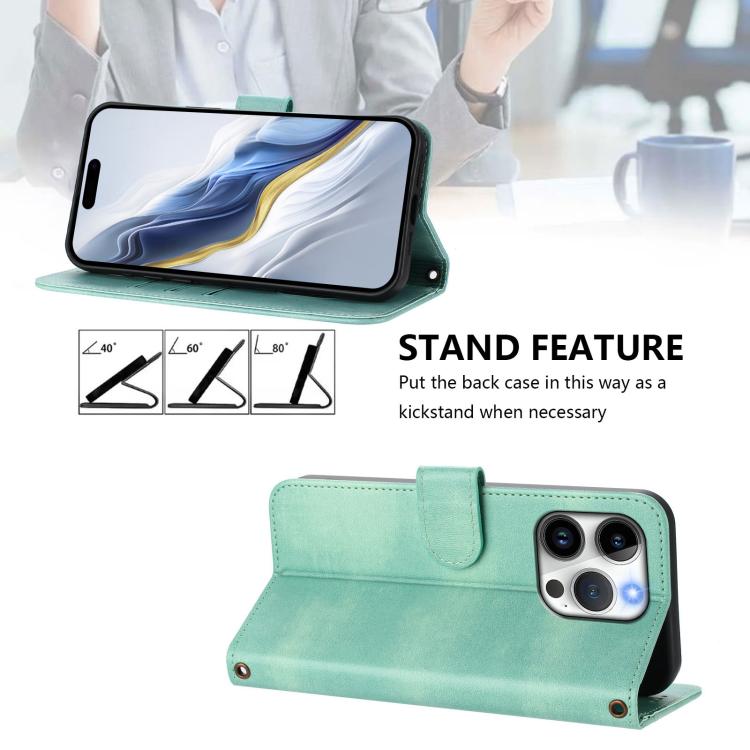 Line Splicing Buckle Retro Leather Phone Case, For iPhone 15 Pro Max, For iPhone 15 Pro, For iPhone 15 Plus