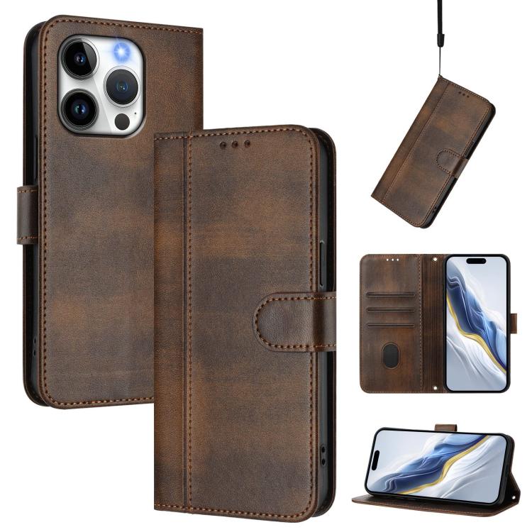 Line Splicing Buckle Retro Leather Phone Case, For iPhone 15 Pro Max, For iPhone 15 Pro, For iPhone 15 Plus