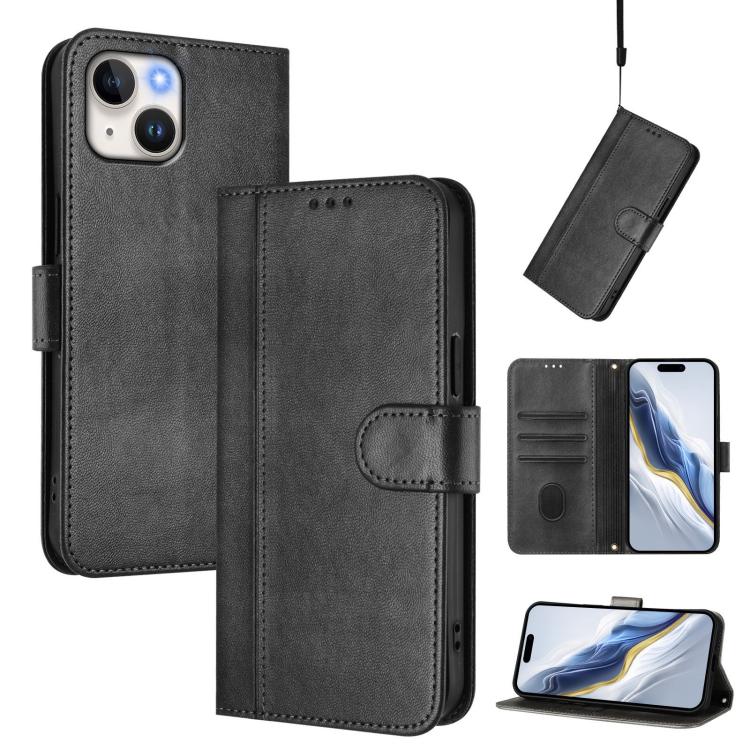 Line Splicing Buckle Retro Leather Phone Case, For iPhone 15 Pro Max, For iPhone 15 Pro, For iPhone 15 Plus