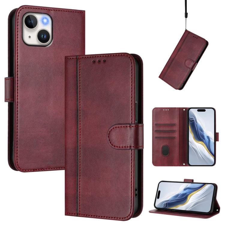 Line Splicing Buckle Retro Leather Phone Case, For iPhone 15 Pro Max, For iPhone 15 Pro, For iPhone 15 Plus