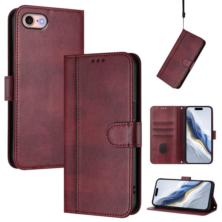 Line Splicing Buckle Retro Leather Phone Case, For iPhone 14 Pro, For iPhone 14 Pro Max, For iPhone 7 / 8 / SE 2022