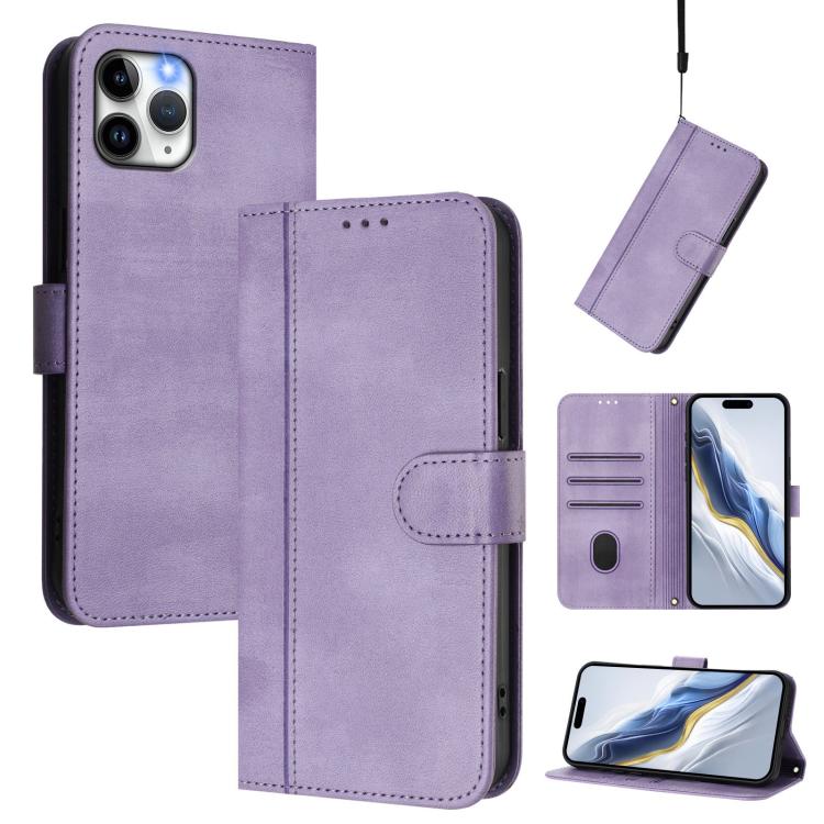 Line Splicing Buckle Retro Leather Phone Case, For iPhone 11 Pro Max, For iPhone 11, For iPhone 11 Pro