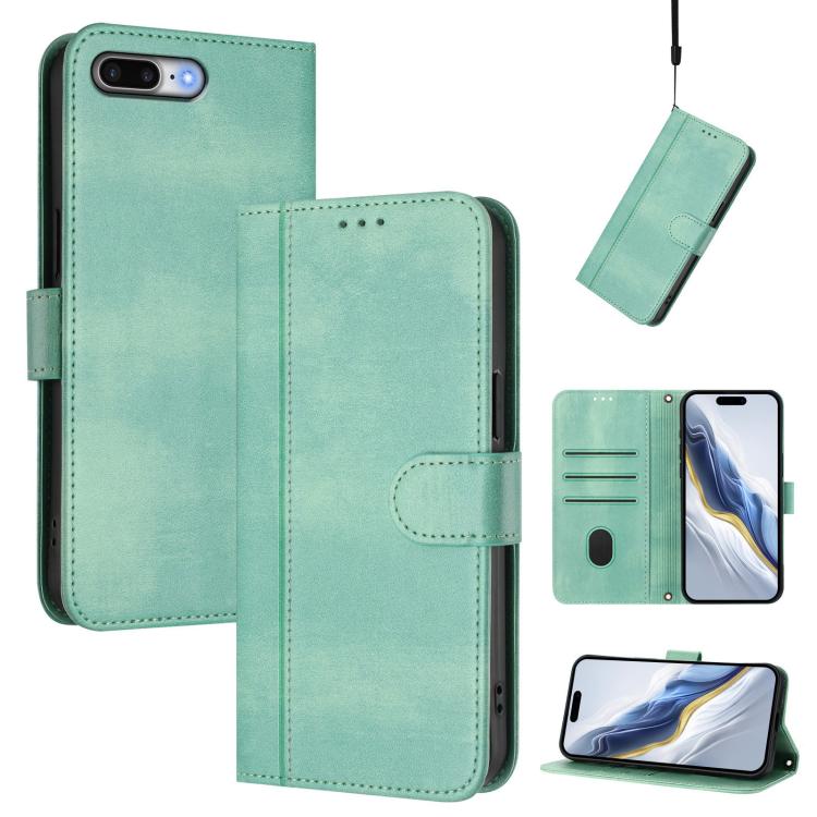 Line Splicing Buckle Retro Leather Phone Case, For iPhone 7 Plus / 8 Plus