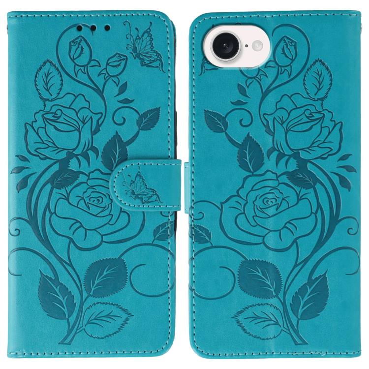 Rose Butterfly Embossed Leather Phone Case, For iPhone 17e / 16e, For iPhone 17 Pro Max, For iPhone 17 Pro, For iPhone 17