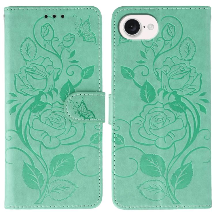 Rose Butterfly Embossed Leather Phone Case, For iPhone 17e / 16e, For iPhone 17 Pro Max, For iPhone 17 Pro, For iPhone 17
