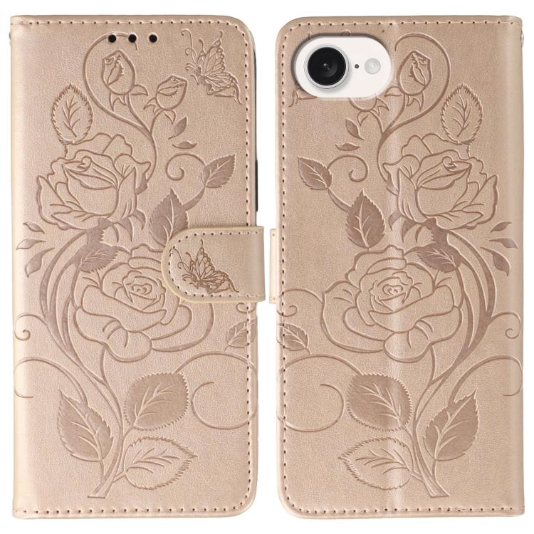 Rose Butterfly Embossed Leather Phone Case, For iPhone 17e / 16e, For iPhone 17 Pro Max, For iPhone 17 Pro, For iPhone 17
