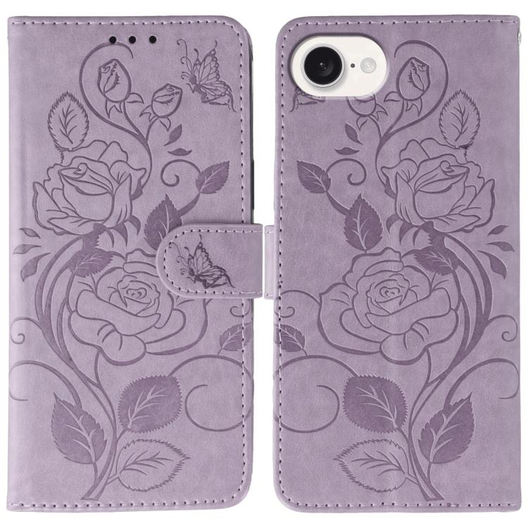 Rose Butterfly Embossed Leather Phone Case, For iPhone 17e / 16e, For iPhone 17 Pro Max, For iPhone 17 Pro, For iPhone 17