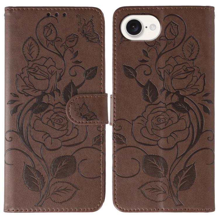 Rose Butterfly Embossed Leather Phone Case, For iPhone 17e / 16e, For iPhone 17 Pro Max, For iPhone 17 Pro, For iPhone 17