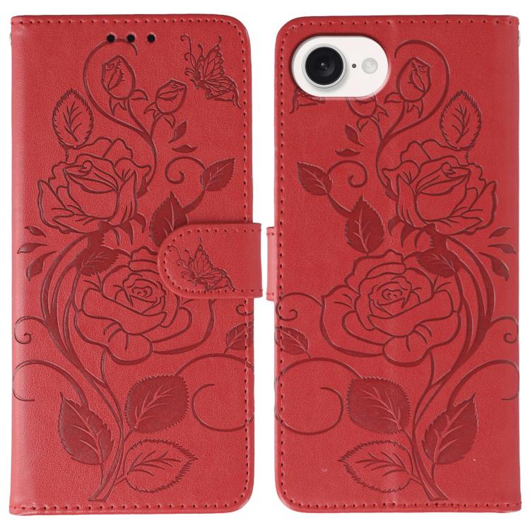Rose Butterfly Embossed Leather Phone Case, For iPhone 17e / 16e, For iPhone 17 Pro Max, For iPhone 17 Pro, For iPhone 17
