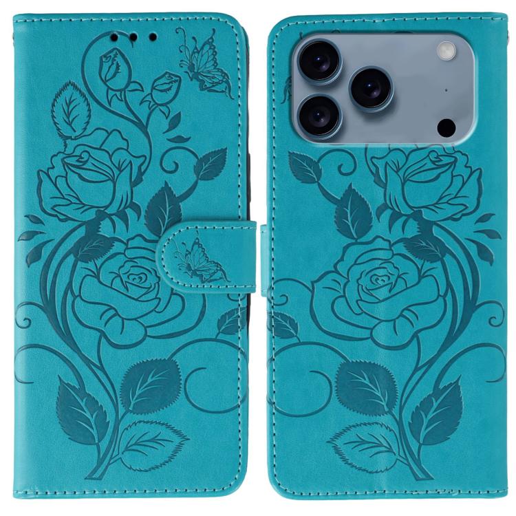 Rose Butterfly Embossed Leather Phone Case, For iPhone 17e / 16e, For iPhone 17 Pro Max, For iPhone 17 Pro, For iPhone 17