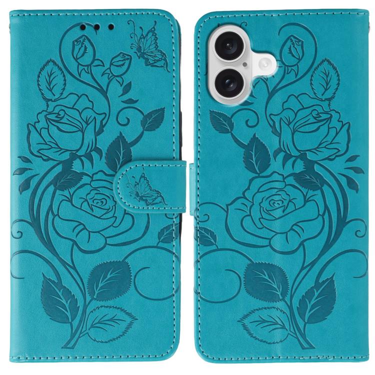 Rose Butterfly Embossed Leather Phone Case, For iPhone 17e / 16e, For iPhone 17 Pro Max, For iPhone 17 Pro, For iPhone 17