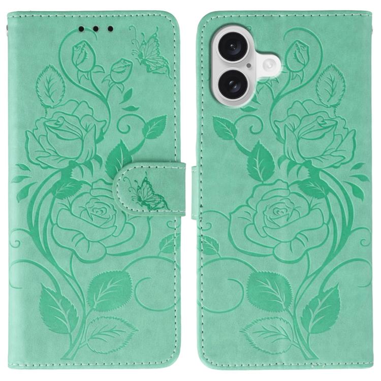 Rose Butterfly Embossed Leather Phone Case, For iPhone 17e / 16e, For iPhone 17 Pro Max, For iPhone 17 Pro, For iPhone 17