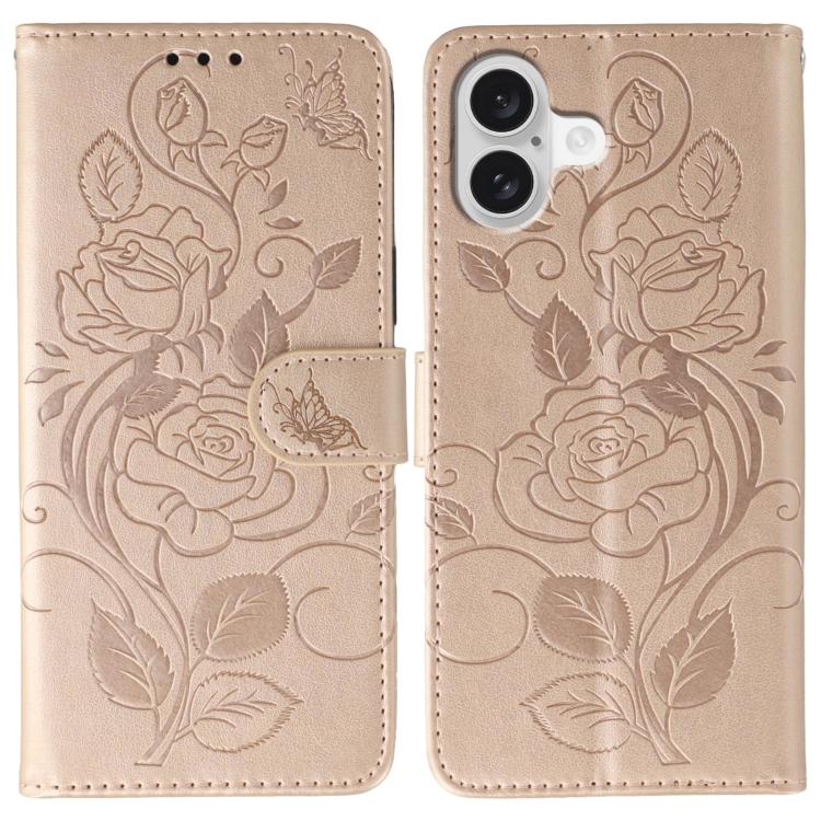 Rose Butterfly Embossed Leather Phone Case, For iPhone 17e / 16e, For iPhone 17 Pro Max, For iPhone 17 Pro, For iPhone 17