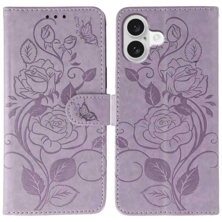 Rose Butterfly Embossed Leather Phone Case, For iPhone 17e / 16e, For iPhone 17 Pro Max, For iPhone 17 Pro, For iPhone 17