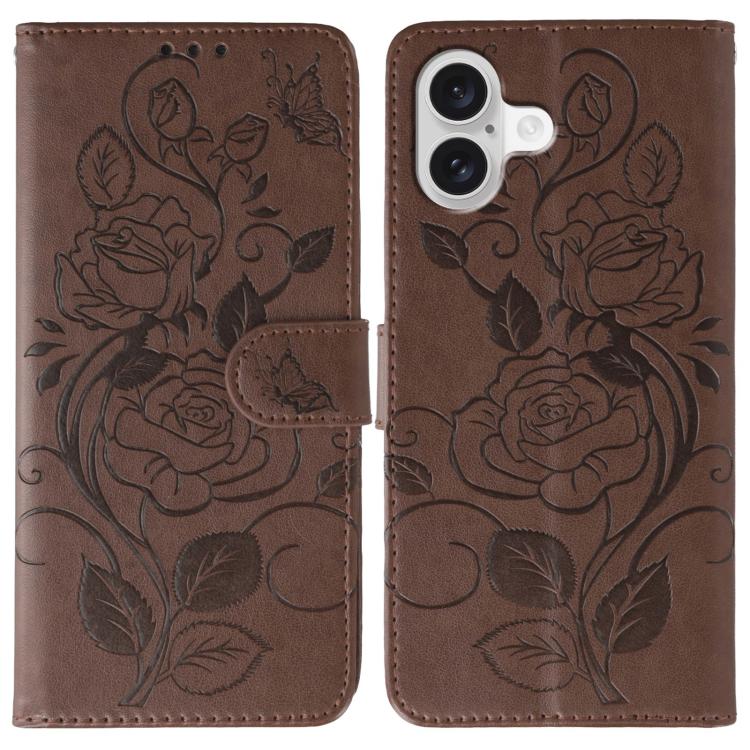 Rose Butterfly Embossed Leather Phone Case, For iPhone 17e / 16e, For iPhone 17 Pro Max, For iPhone 17 Pro, For iPhone 17