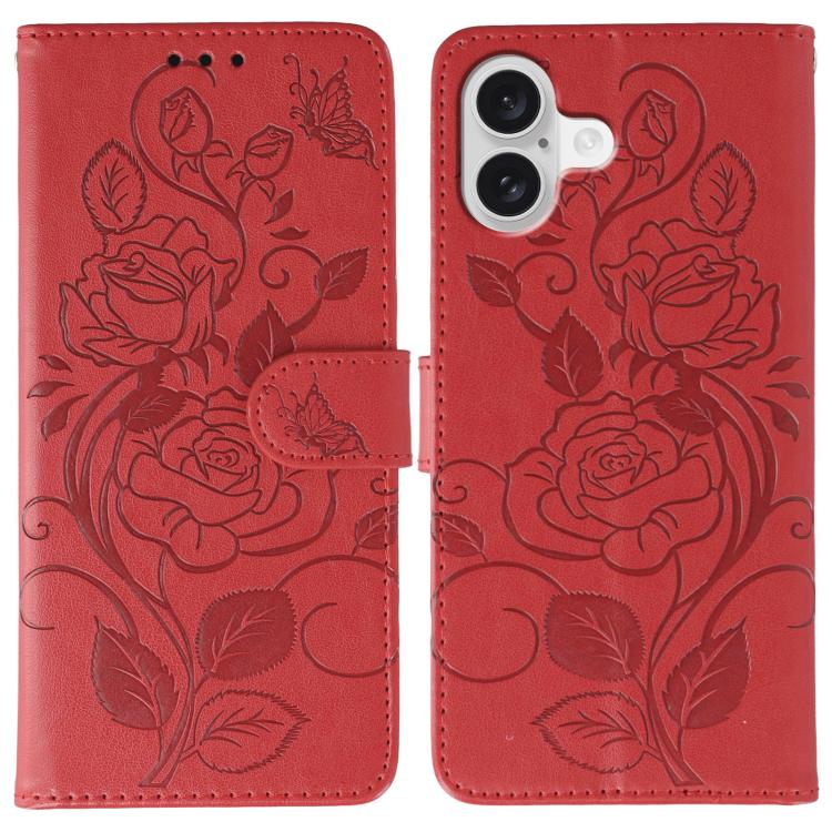 Rose Butterfly Embossed Leather Phone Case, For iPhone 17e / 16e, For iPhone 17 Pro Max, For iPhone 17 Pro, For iPhone 17