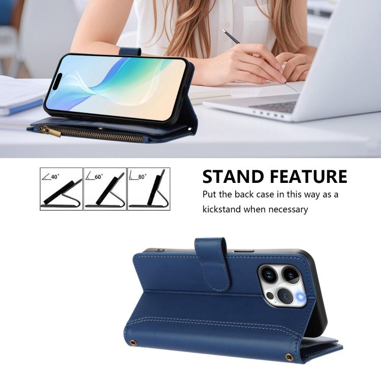 Magnetic Closure 9 Card Slots Zipper Leather Case with Hand Strap, For iPhone 14 Pro Max, For iPhone SE 2022 / 2020 / 8 / 7, For iPhone 13 Pro Max, For iPhone 13 Pro