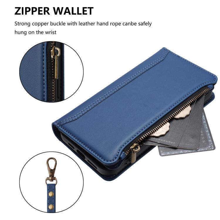 Magnetic Closure 9 Card Slots Zipper Leather Case with Hand Strap, For iPhone 14 Pro Max, For iPhone SE 2022 / 2020 / 8 / 7, For iPhone 13 Pro Max, For iPhone 13 Pro
