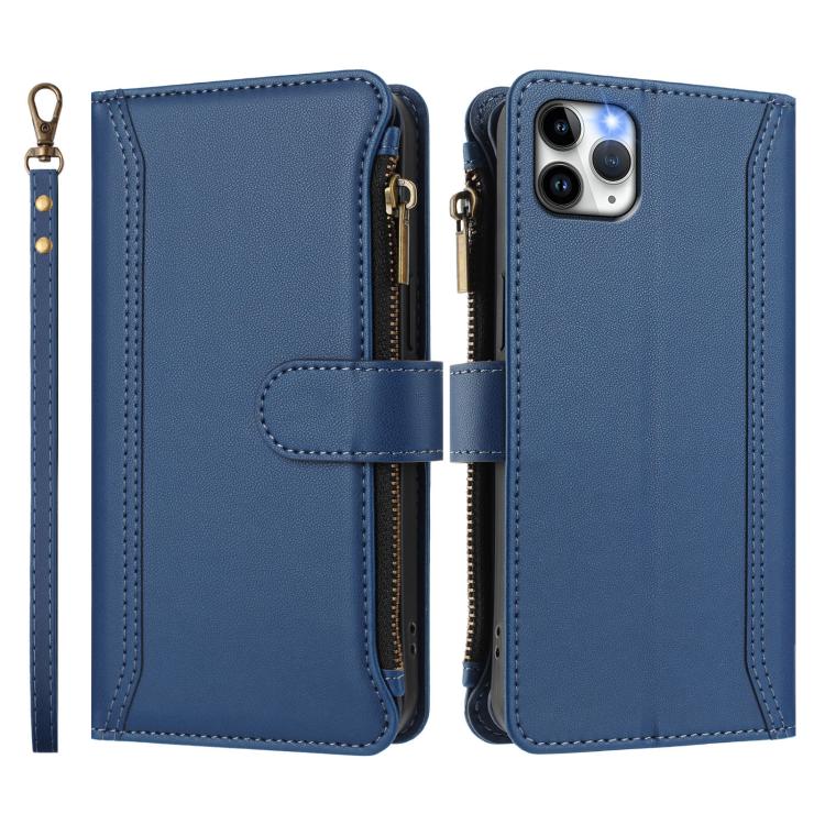 Magnetic Closure 9 Card Slots Zipper Leather Case with Hand Strap, For iPhone 11 Pro Max, For iPhone 11, For iPhone 11 Pro, For iPhone XS / X