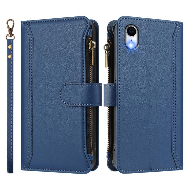 Magnetic Closure 9 Card Slots Zipper Leather Case with Hand Strap, For iPhone XR, For iPhone XS Max, For iPhone 8 Plus / 7 Plus