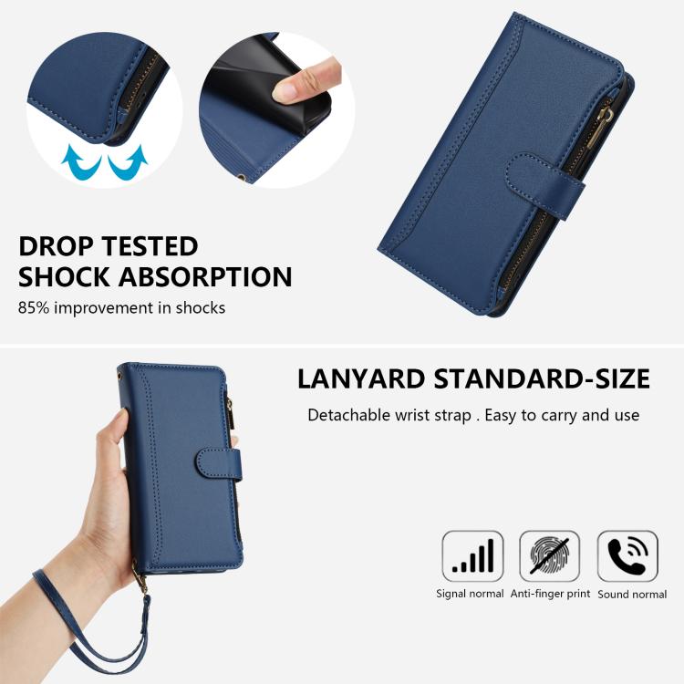 Magnetic Closure 9 Card Slots Zipper Leather Case with Hand Strap, For iPhone XR, For iPhone XS Max, For iPhone 8 Plus / 7 Plus