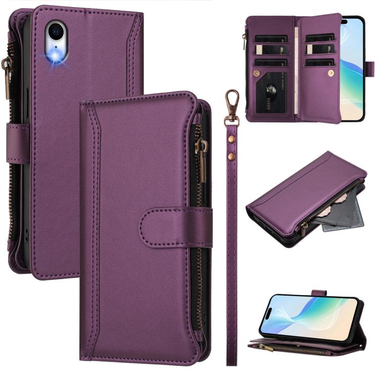 Magnetic Closure 9 Card Slots Zipper Leather Case with Hand Strap, For iPhone XR, For iPhone XS Max, For iPhone 8 Plus / 7 Plus
