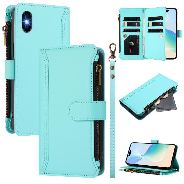 Magnetic Closure 9 Card Slots Zipper Leather Case with Hand Strap, For iPhone 11 Pro Max, For iPhone 11, For iPhone 11 Pro, For iPhone XS / X