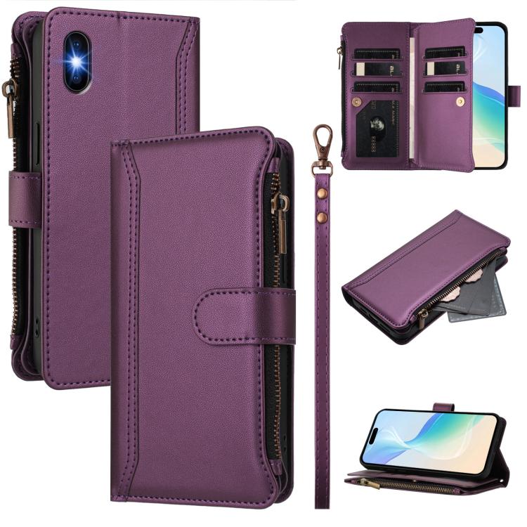 Magnetic Closure 9 Card Slots Zipper Leather Case with Hand Strap, For iPhone 11 Pro Max, For iPhone 11, For iPhone 11 Pro, For iPhone XS / X