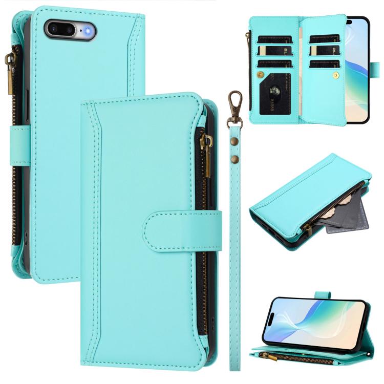 Magnetic Closure 9 Card Slots Zipper Leather Case with Hand Strap, For iPhone XR, For iPhone XS Max, For iPhone 8 Plus / 7 Plus