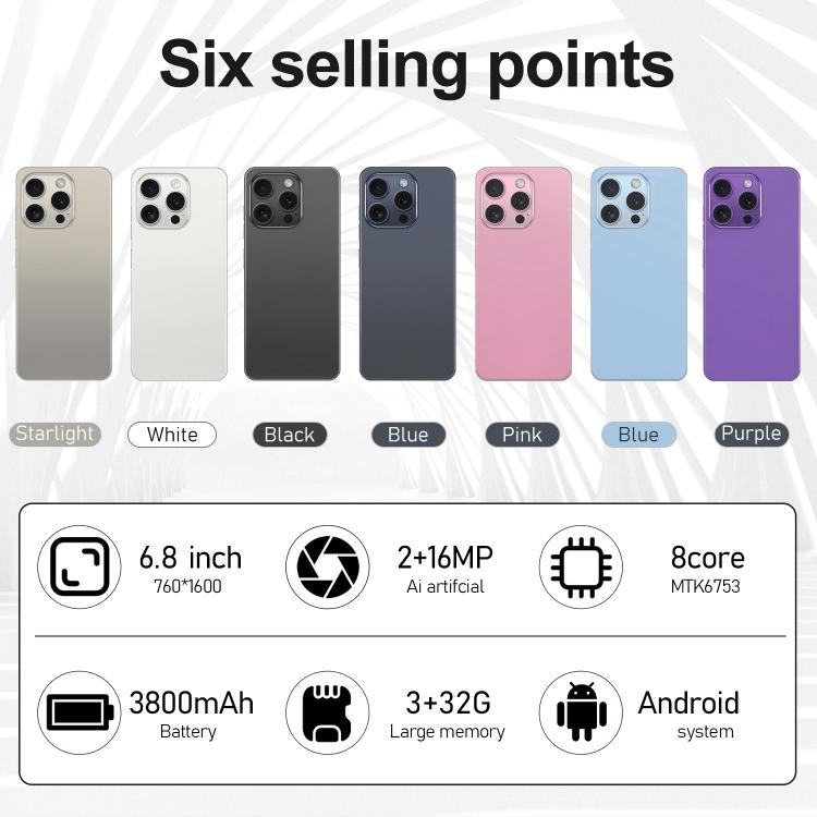 I16 Pro Max / VD1, 3GB+32GB, 6.8 inch Android 10 MTK6753 Octa Core, Network: 4G, Dual SIM, EU Plug